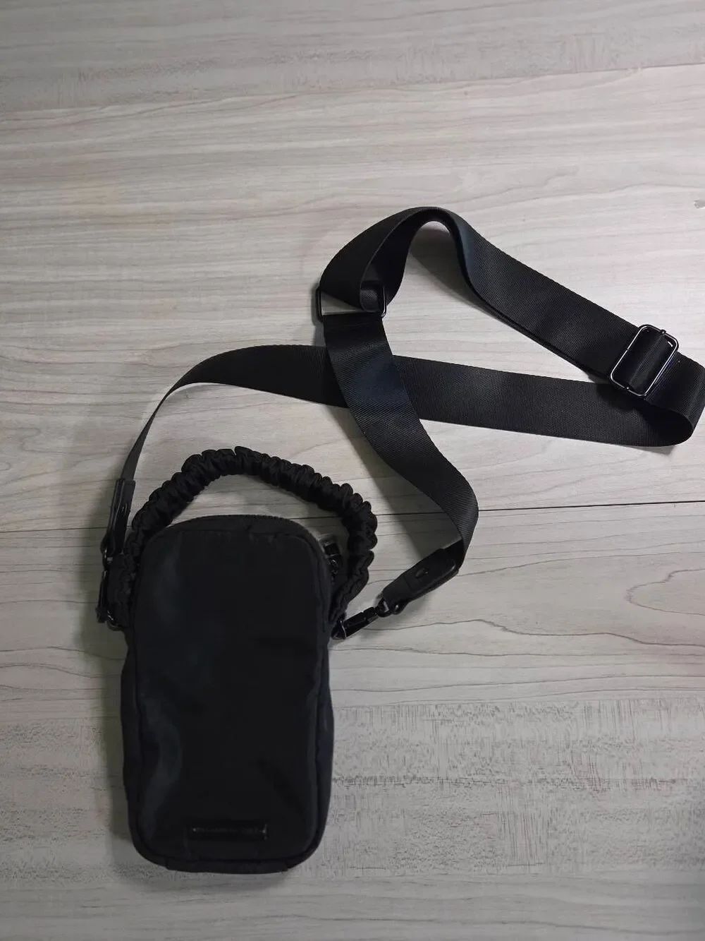 Madden Girl Black Nylon Phone Crossbody Bag Purse | Ruched Scrunchie Handle